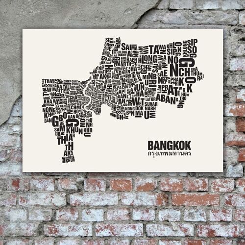 Buchstabenort Bangkok Schwarz auf Naturweiß - 50x70cm-handgemachter-siebdruck