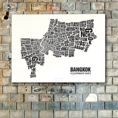 Letra ubicación Bangkok Negro sobre blanco natural - 50x70cm-lienzo-en-camilla