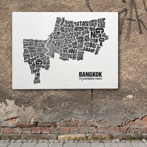 Buchstabenort Bangkok Schwarz auf Naturweiß - 70x100cm-leinwand-auf-keilrahmen