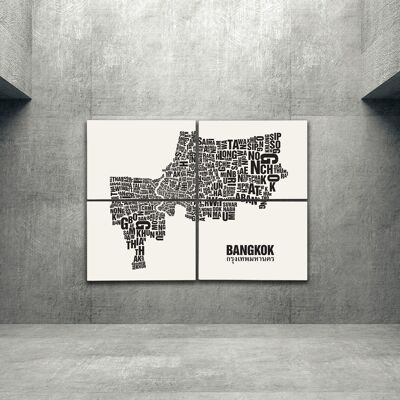 Place of letters Bangkok black on natural white - 140x200cm-as-4-part-stretcher