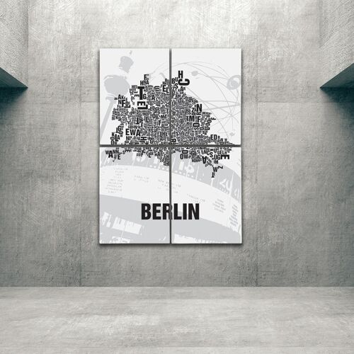 Buchstabenort Berlin Alexanderplatz - 140x200cm-als-4-teiliger-keilrahmen