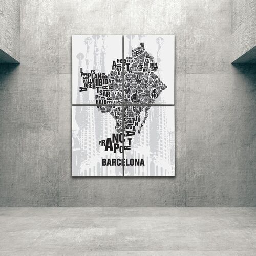 Buchstabenort Barcelona Sagrada Familia - 140x200cm-als-4-teiliger-keilrahmen