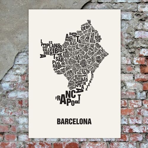 Buchstabenort Barcelona Schwarz auf Naturweiß - 50x70cm-handgemachter-siebdruck