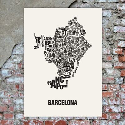 Place of letters Barcelona black on natural white - 50x70cm-handmade-silkscreen