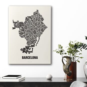 Place des lettres Barcelone noir sur blanc naturel - 50x70cm-toile-sur-châssis 1