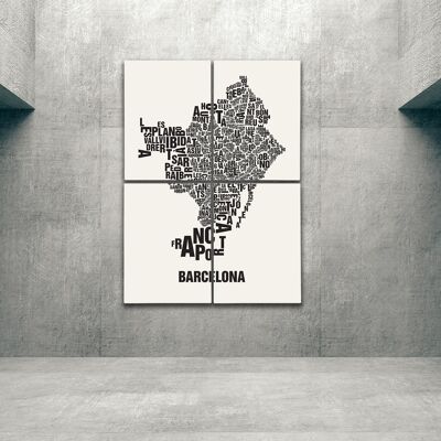 Place of letters Barcelona black on natural white - 140x200cm-as-4-part-stretcher