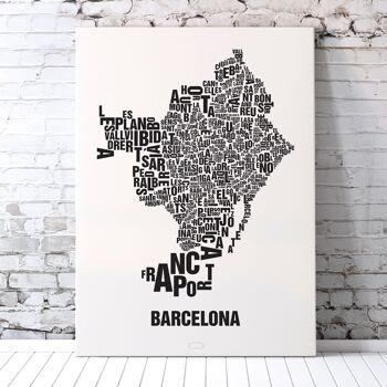 Place des lettres Barcelone Noir sur blanc cassé - T-shirt impression numérique directe 100% coton 4