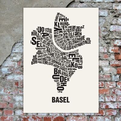 Letra place Basel negro sobre blanco natural - 50x70cm-serigrafía-hecha a mano