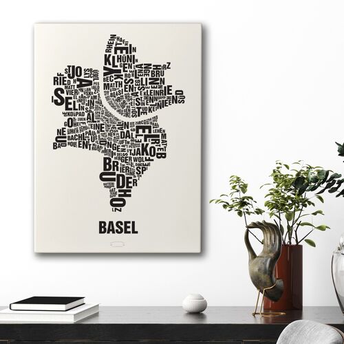 Buchstabenort Basel Schwarz auf Naturweiß - 50x70cm-leinwand-auf-keilrahmen