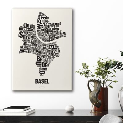Letter place Basel black on natural white - 50x70cm-canvas-on-stretcher