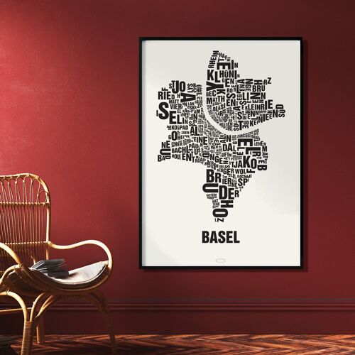 Buchstabenort Basel Schwarz auf Naturweiß - 70x100cm-digitaldruck-gerollt