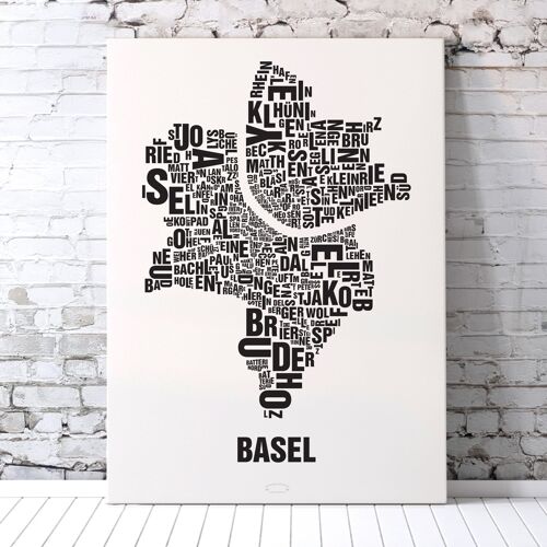 Buchstabenort Basel Schwarz auf Naturweiß - 70x100cm-leinwand-auf-keilrahmen