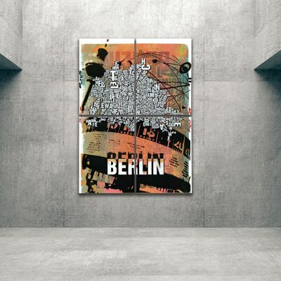Buchstabenort Berlin Alexanderplatz Kunstdruck - 140x200 cm-als-4-teiliger-keilrahmen