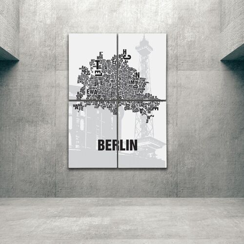 Buchstabenort Berlin Funkturm - 140x200cm-als-4-teiliger-keilrahmen