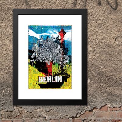 Letter location Berlin Map art print - 30x40cm-passepartout-framed