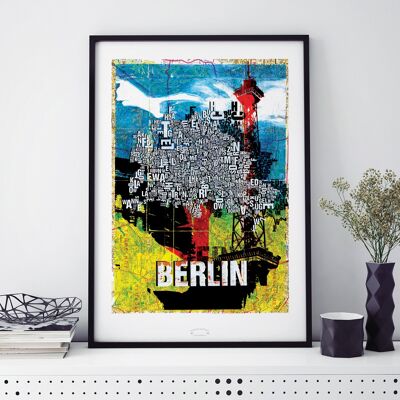 Luogo delle lettere Stampa artistica della mappa di Berlino - 50x70 cm-stampa digitale con cornice