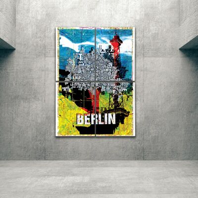 Buchstabenort Berlin Map Kunstdruck - 140x200cm-als-4-teiliger-keilrahmen
