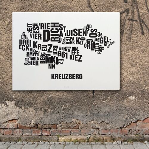 Buchstabenort Berlin Kreuzberg Schwarz auf Naturweiß - 70x100cm-leinwand-auf-keilrahmen