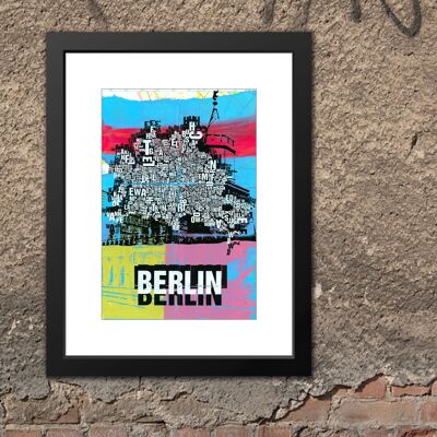 Letter location Berlin Map art print - 30x40 cm-passepartout-framed