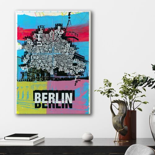 Buchstabenort Berlin Map Kunstdruck - 50x70 cm-leinwand-auf-keilrahmen