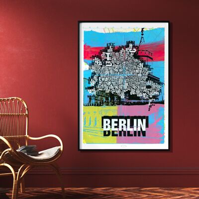 Luogo delle lettere Stampa artistica della mappa di Berlino - 70x100 cm-stampa digitale arrotolata