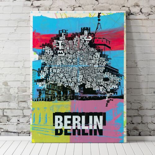 Buchstabenort Berlin Map Kunstdruck - 70x100 cm-leinwand-auf-keilrahmen