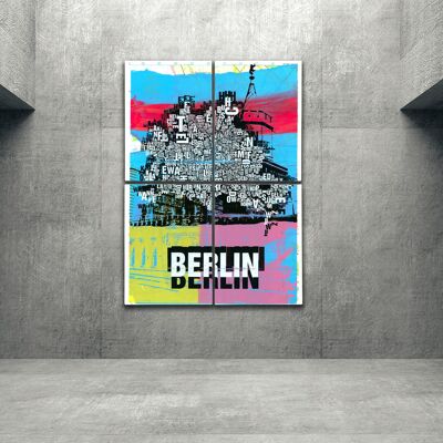 Buchstabenort Berlin Map Kunstdruck - 140x200 cm-als-4-teiliger-keilrahmen