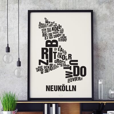 Place of the letters Berlin Neukölln black on natural white - 50x70cm-screen-printed-framed