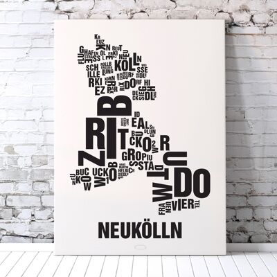 Buchstabenort Berlin Neukölln Schwarz auf Naturweiß - 70x100cm-leinwand-auf-keilrahmen