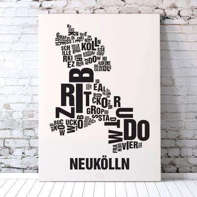 Place of letters Berlin Neukölln black on natural white - 70x100cm-canvas-on-stretcher