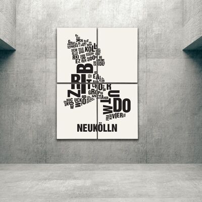 Luogo delle lettere Berlin Neukölln nero su bianco naturale - 140x200cm-come-barella-in-4 parti
