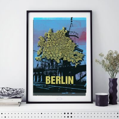 Lugar de letras Berlin Oberbaumbrücke lámina - 50x70cm-impresión digital-enmarcada