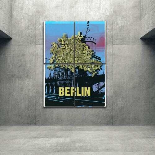 Buchstabenort Berlin Oberbaumbrücke Kunstdruck - 140x200cm-als-4-teiliger-keilrahmen