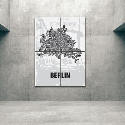 Buchstabenort Berlin Checkpoint Charlie - 140x200cm-als-4-teiliger-keilrahmen