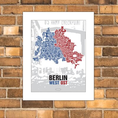 Lettre emplacement Berlin Est/Ouest Checkpoint Charlie - 40x50cm-passepartout