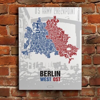 Lettre emplacement Berlin Est/Ouest Checkpoint Charlie - 40x50cm-toile-sur-châssis