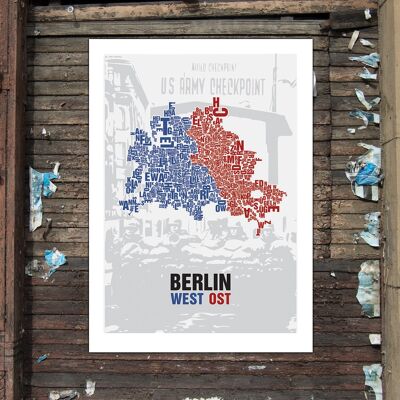 Carta ubicación Berlín Este/Oeste Checkpoint Charlie - Impresión digital 50x70cm