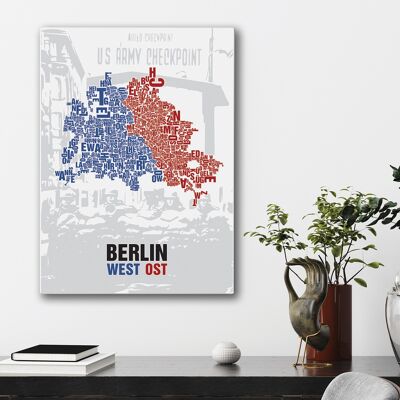 Place des lettres Berlin Est/Ouest Checkpoint Charlie - 50x70cm-toile-sur-châssis