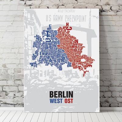 Place des lettres Berlin Est/Ouest Checkpoint Charlie - 70x100cm-toile-sur-châssis