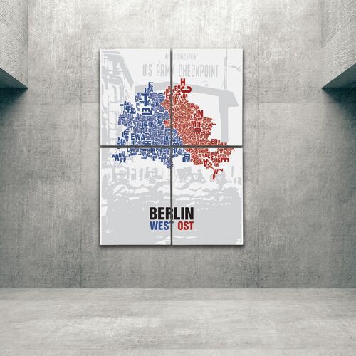 Buchstabenort Berlin Ost/West Checkpoint Charlie - 140x200cm-als-4-teiliger-keilrahmen