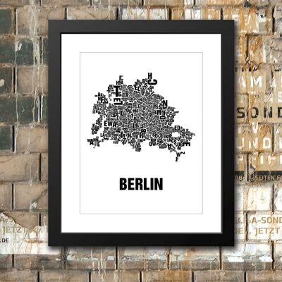 Letter location Berlin black on natural white - 40x50 passepartout framed