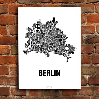 Place des lettres Berlin noir sur blanc naturel - 40x50cm-toile-sur-châssis 1