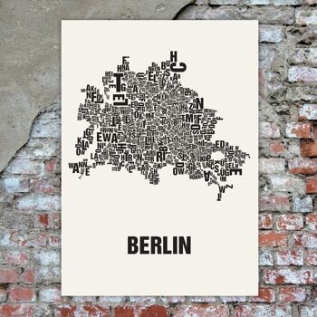 Place des lettres Berlin noir sur blanc naturel - 40x50cm-toile-sur-châssis 3