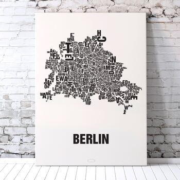 Place des lettres Berlin noir sur blanc naturel - 40x50cm-toile-sur-châssis 5