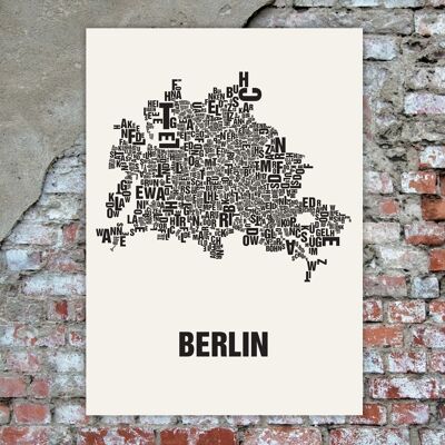 Letra ubicación Berlín negro sobre blanco natural - 50x70cm-serigrafía-hecha a mano