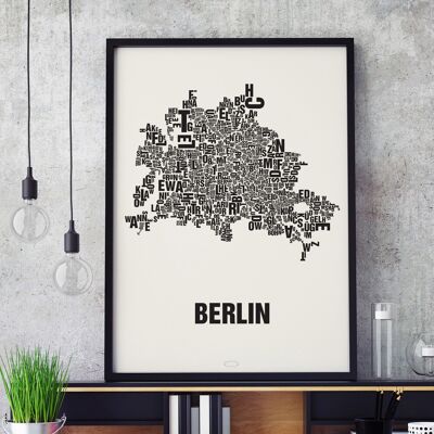 Place of the letters Berlin black on natural white - 50x70cm-screen-printed-framed