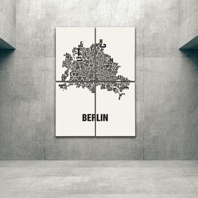 Place of letters Berlin black on natural white - 140x200cm-as-4-part-stretcher