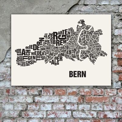 Place of the letters Bern black on natural white - 50x70cm-handmade-screenprint