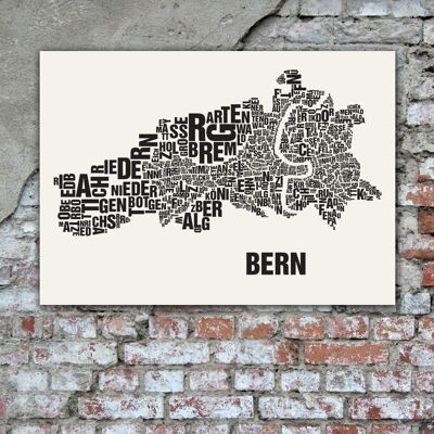 Buchstabenort Bern Schwarz auf Naturweiß - 50x70cm-handgemachter-siebdruck