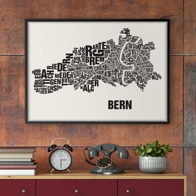 Place of letters Bern black on natural white - 140x200cm-as-4-part-stretcher